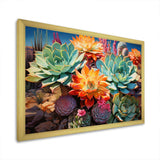 Green Orange Succulents Desert Blooms II - Floral Canvas Wall Art