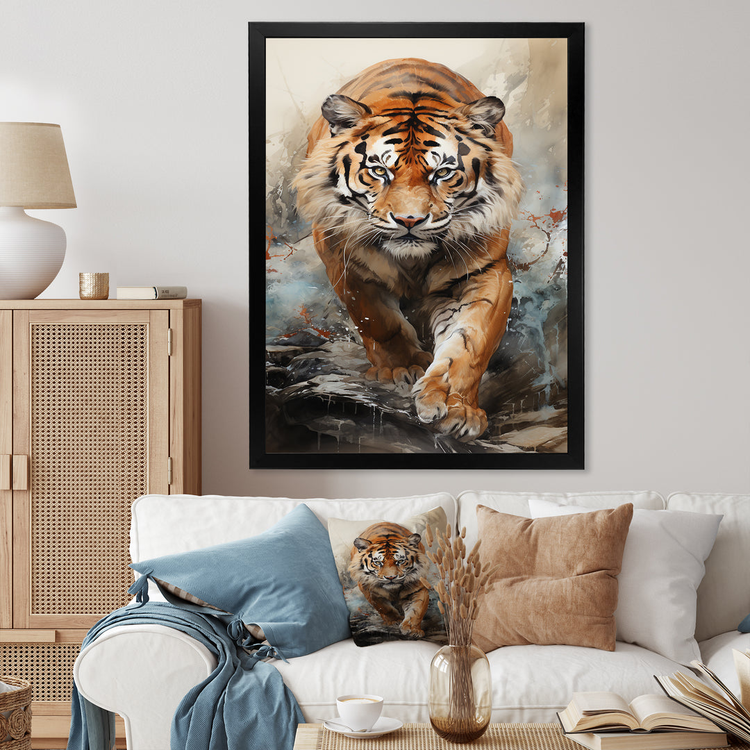 Tiger Descending From The Mountain - Tiger Canvas Wall Art