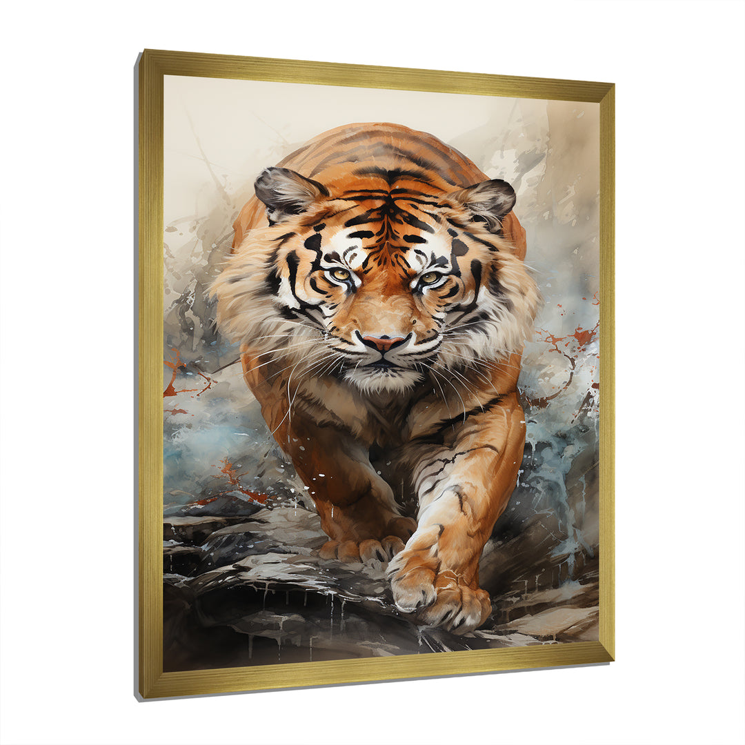 Tiger Descending From The Mountain - Tiger Canvas Wall Art