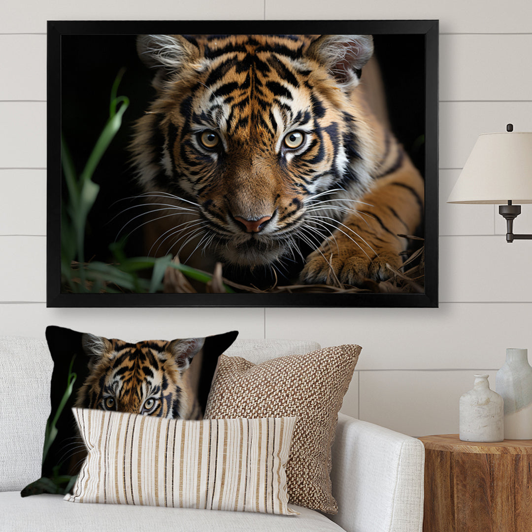 Brown Tiger Portrait - Tiger Framed Canvas Art