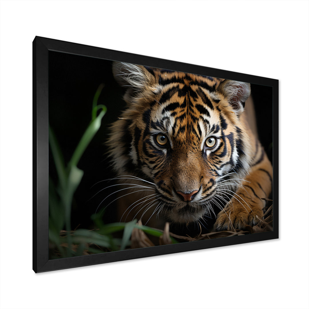 Brown Tiger Portrait - Tiger Framed Canvas Art