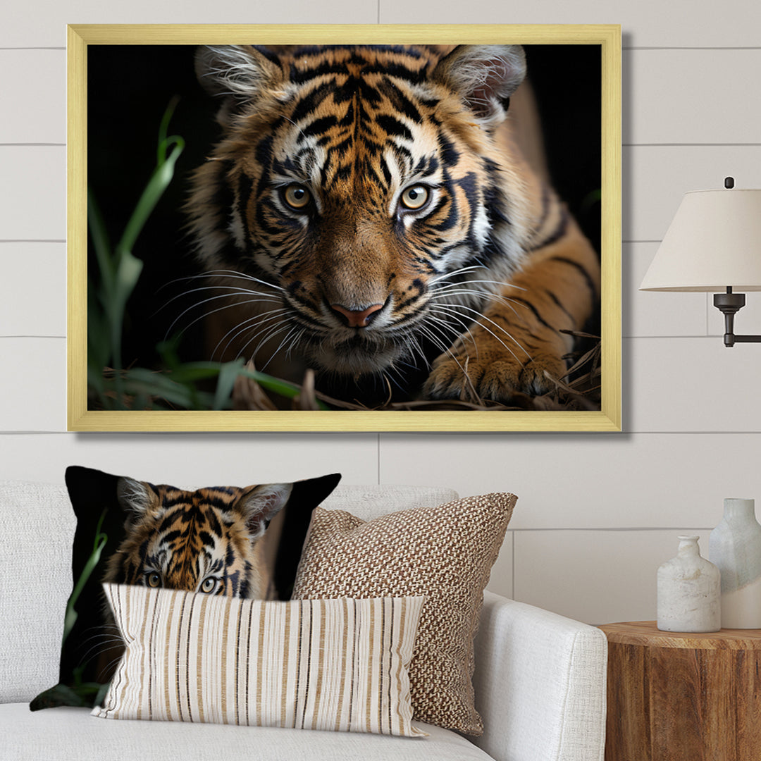 Brown Tiger Portrait - Tiger Framed Canvas Art