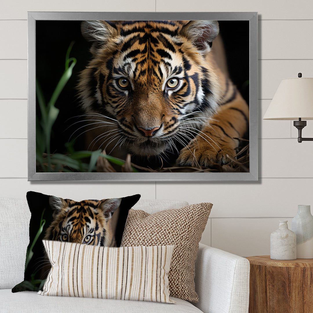 Brown Tiger Portrait - Tiger Framed Canvas Art