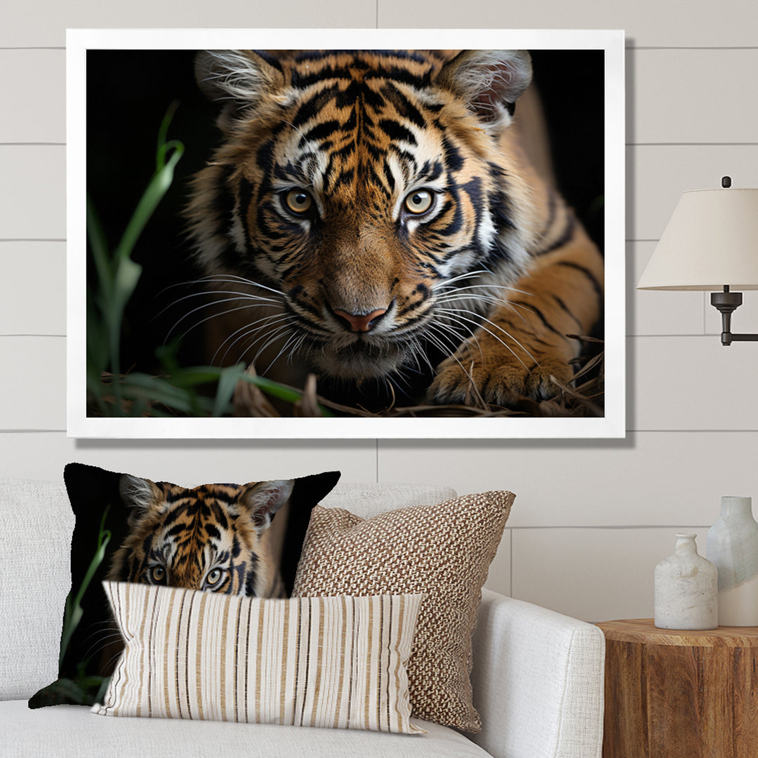Brown Tiger Portrait - Tiger Framed Canvas Art