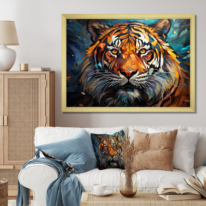 Tiger Roaring Majesty Geometric - Tiger Bedroom Wall Art