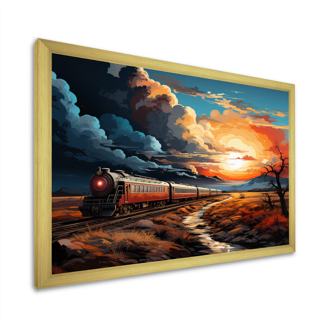 Train Sublime Sunset Landscapes - Train Canvas Wall Art