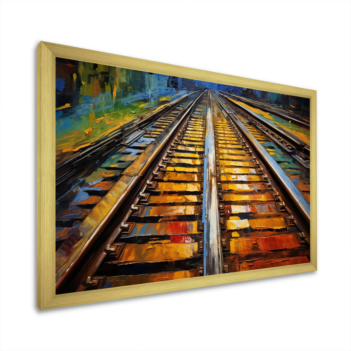 Orange Train Rails Track - Train Canvas Wall Art