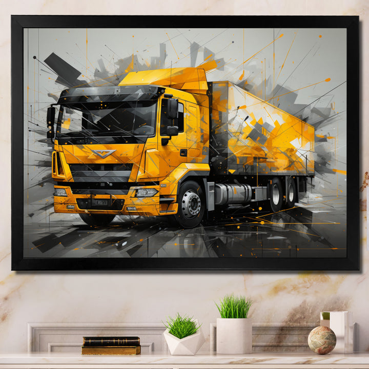 Yellow Truck 53Ft Geometric Momentum I - Truck Canvas Wall Art