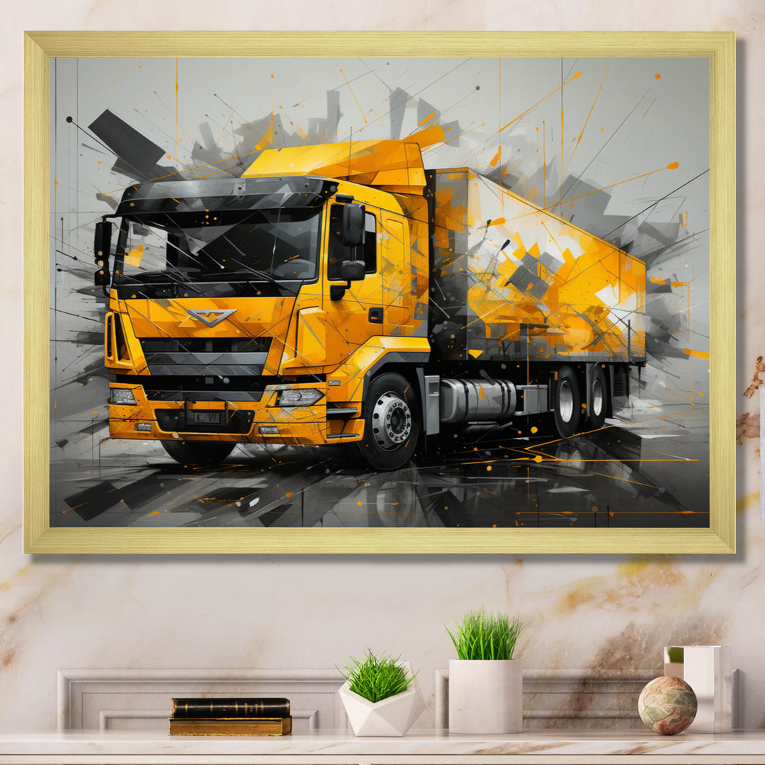Yellow Truck 53Ft Geometric Momentum I - Truck Canvas Wall Art