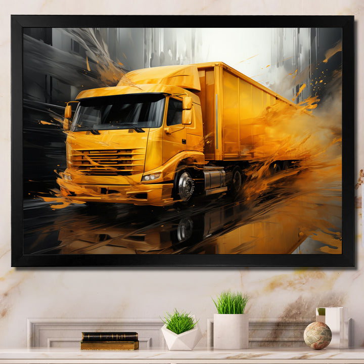 Yellow Truck 53Ft Translucent Rhythms - Truck Canvas Wall Art