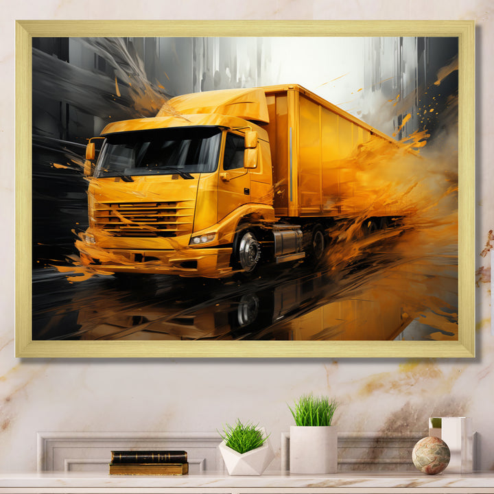 Yellow Truck 53Ft Translucent Rhythms - Truck Canvas Wall Art