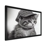 Monochrome Digital Drawing Of Little Kitten - Cat Living Room Wall Art