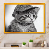Monochrome Digital Drawing Of Little Kitten - Cat Living Room Wall Art
