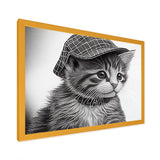 Monochrome Digital Drawing Of Little Kitten - Cat Living Room Wall Art