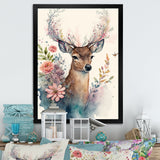Cute Little Deer With Pink Flowers - Deer Canvas Wall Art