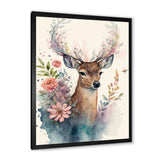 Cute Little Deer With Pink Flowers - Deer Canvas Wall Art