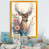 Cute Little Deer With Pink Flowers - Deer Canvas Wall Art