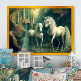 Two Gracious Unicorn In Fantasy Landscape - White Horse Wall Art