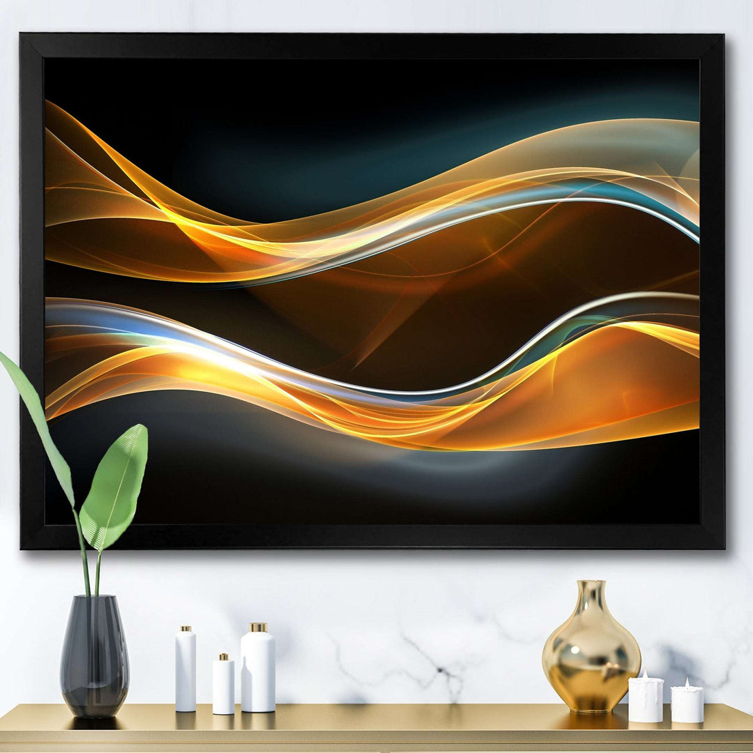 3D Gold Waves in Black Framed Print Vibrant Black - 1.5" Width