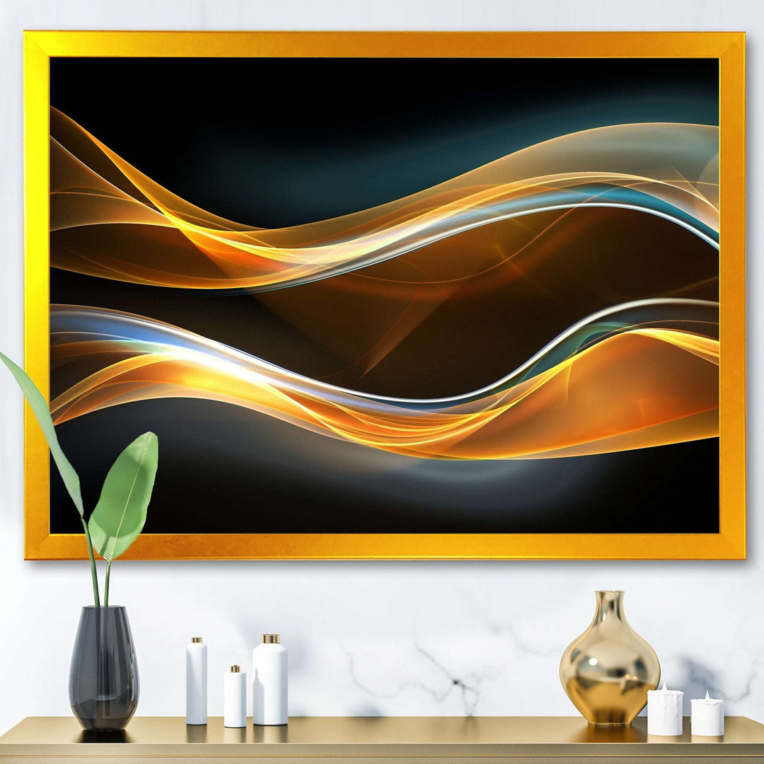 3D Gold Waves in Black Framed Print Vibrant Gold - 1.5" Width