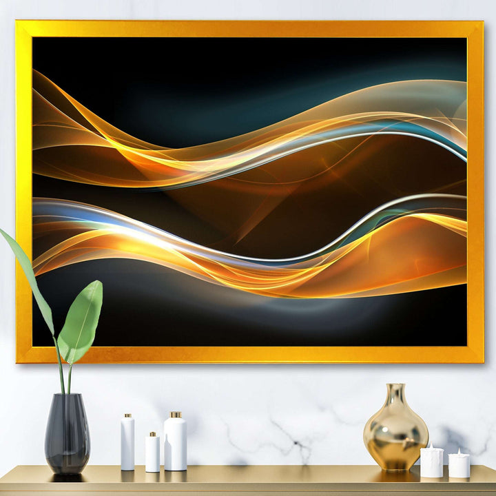 3D Gold Waves in Black Framed Print Vibrant Gold - 1.5" Width