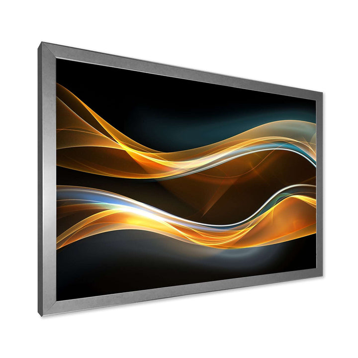 3D Gold Waves in Black Framed Print Matte White - 1.5" Width