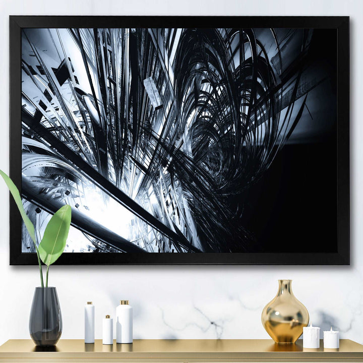 3D Abstract Art Black White Framed Print Vibrant Black - 1.5" Width