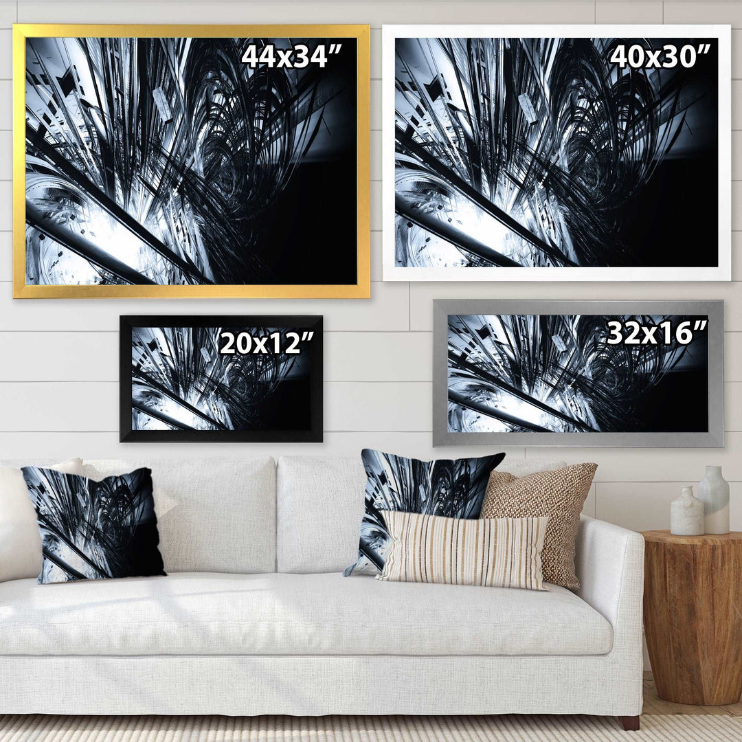 3D Abstract Art Black White Framed Print Matte White - 1.5" Width