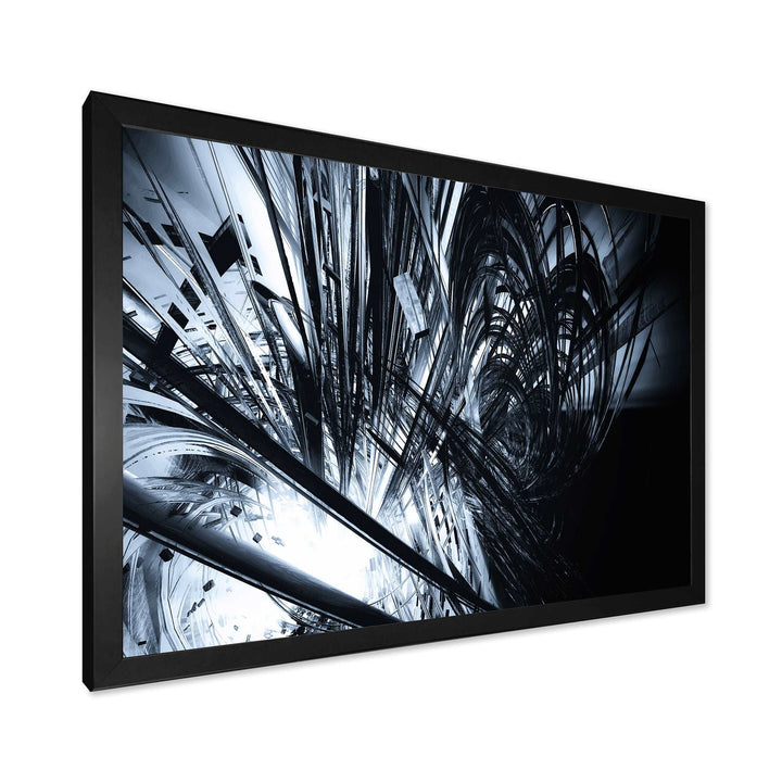 3D Abstract Art Black White Framed Print Vibrant Black - 1.5" Width