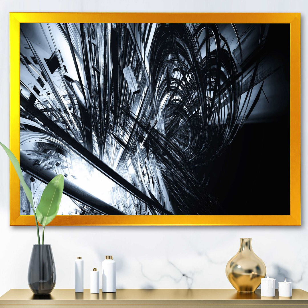 3D Abstract Art Black White Framed Print Vibrant Gold - 1.5" Width