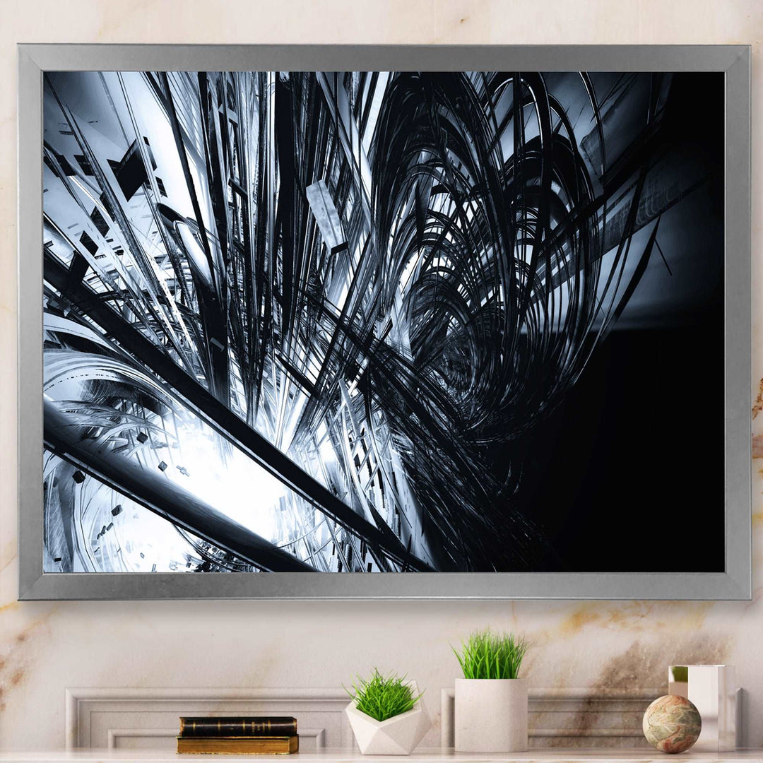 3D Abstract Art Black White Framed Print Matte White - 1.5" Width