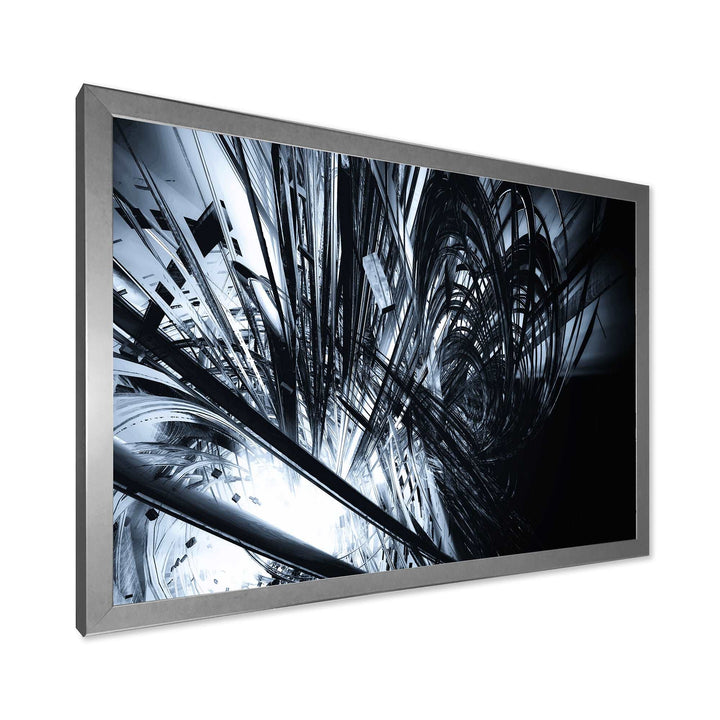 3D Abstract Art Black White Framed Print Matte White - 1.5" Width