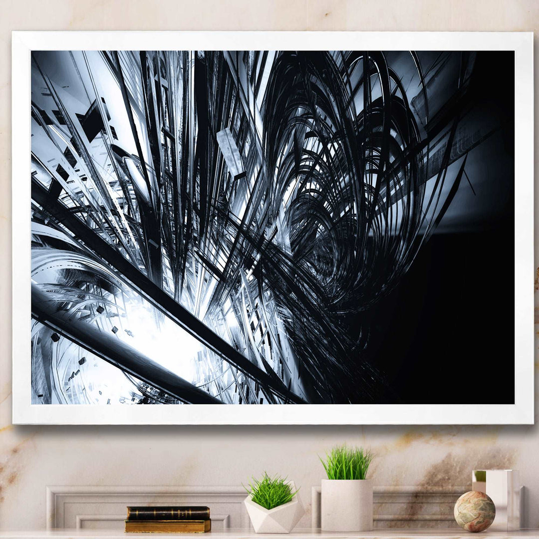 3D Abstract Art Black White Framed Print Matte White - 1.5" Width