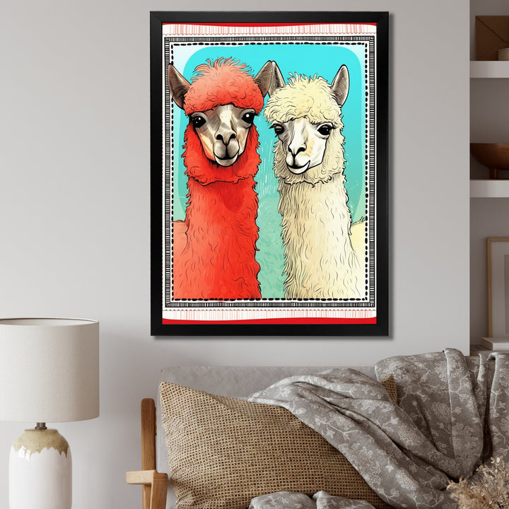 Stamp Retro Illustration Of Alpaca Portrait - Alpaca Home Decor Art