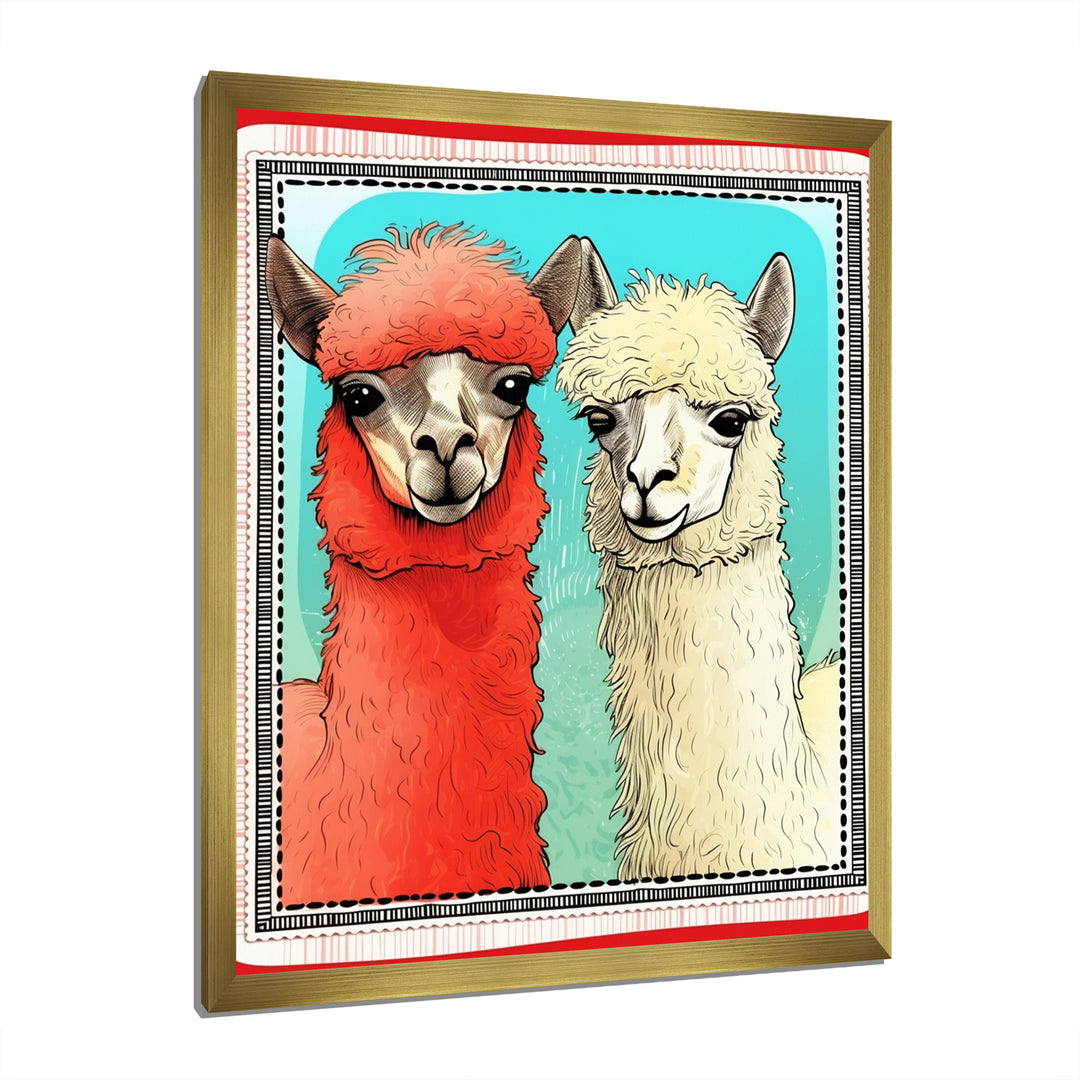 Stamp Retro Illustration Of Alpaca Portrait - Alpaca Home Decor Art