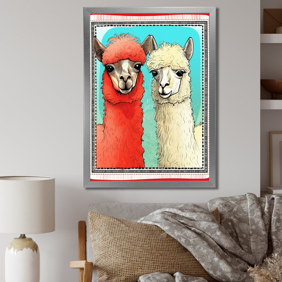 Stamp Retro Illustration Of Alpaca Portrait - Alpaca Home Decor Art
