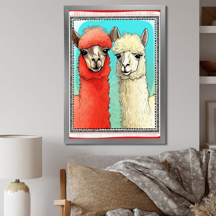 Stamp Retro Illustration Of Alpaca Portrait - Alpaca Home Decor Art