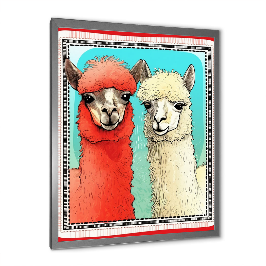 Stamp Retro Illustration Of Alpaca Portrait - Alpaca Home Decor Art