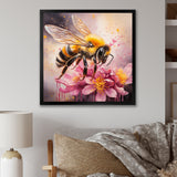 Bumble Bee On Pink Flower Painting - Bee Canvas Wall Art