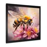 Bumble Bee On Pink Flower Painting - Bee Canvas Wall Art