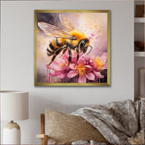 Bumble Bee On Pink Flower Painting - Bee Canvas Wall Art