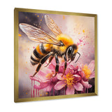 Bumble Bee On Pink Flower Painting - Bee Canvas Wall Art