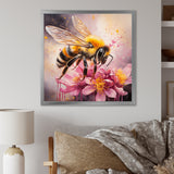 Bumble Bee On Pink Flower Painting - Bee Canvas Wall Art
