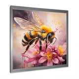 Bumble Bee On Pink Flower Painting - Bee Canvas Wall Art