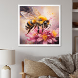 Bumble Bee On Pink Flower Painting - Bee Canvas Wall Art