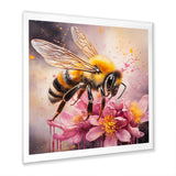 Bumble Bee On Pink Flower Painting - Bee Canvas Wall Art