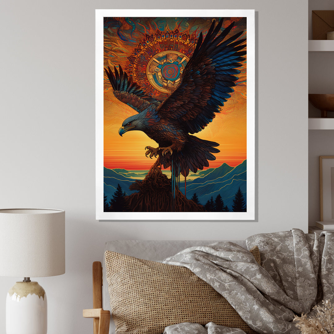 Majestic Mystical Eagle In Sunset Sky - Eagle Home Decor Art