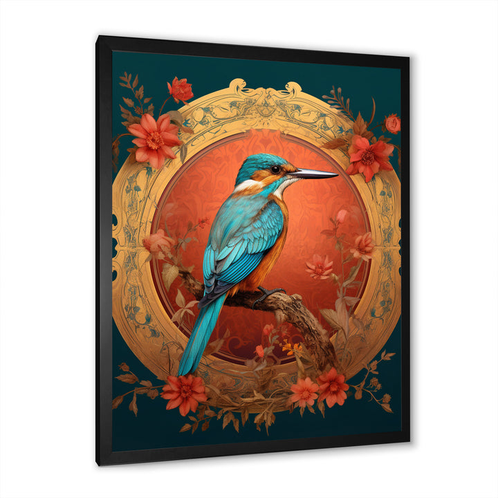 Blue Kingfisher Retro Illustration - Bird Canvas Wall Art