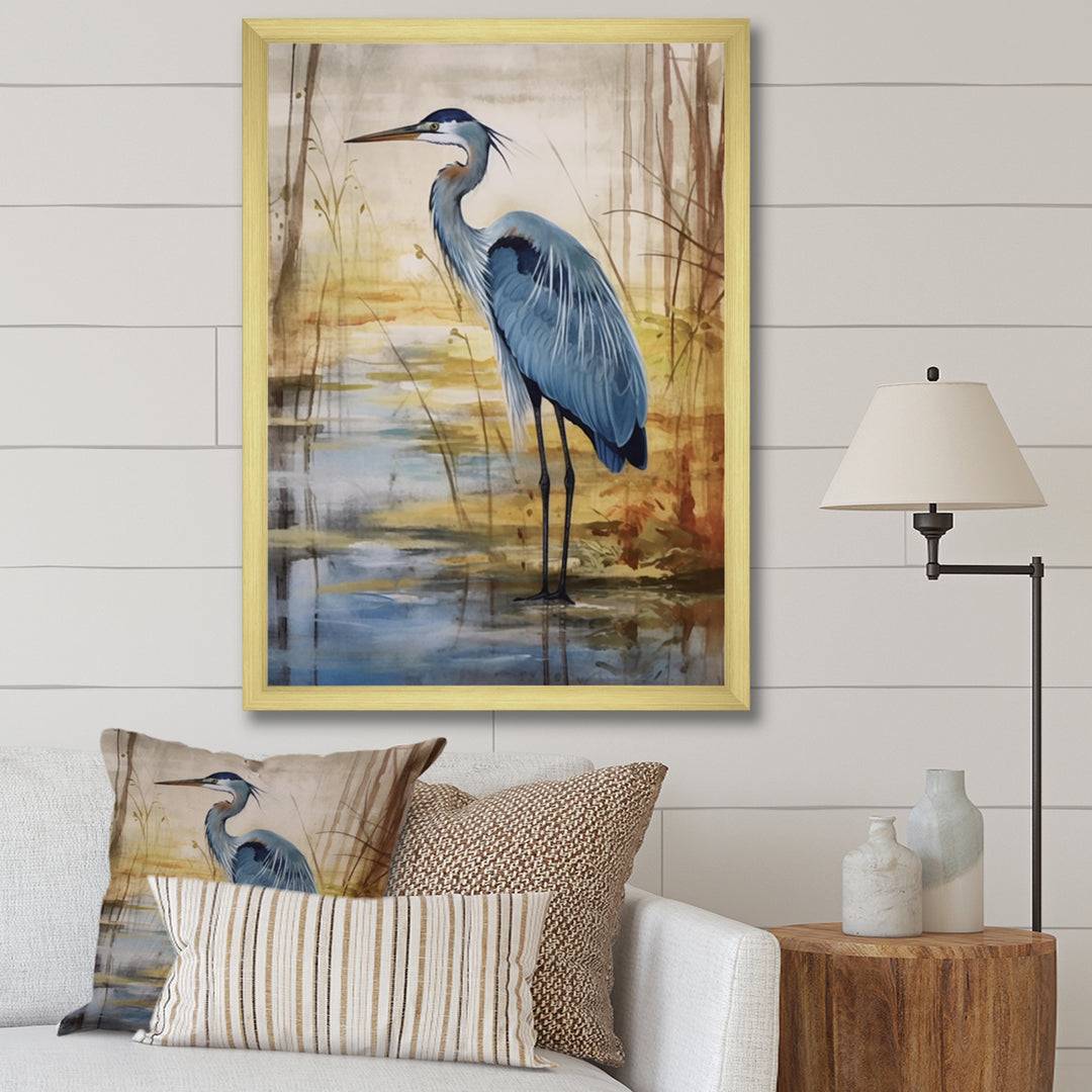 Blue Heron By The Waterside Watercolor - Bird Wall Art Prints