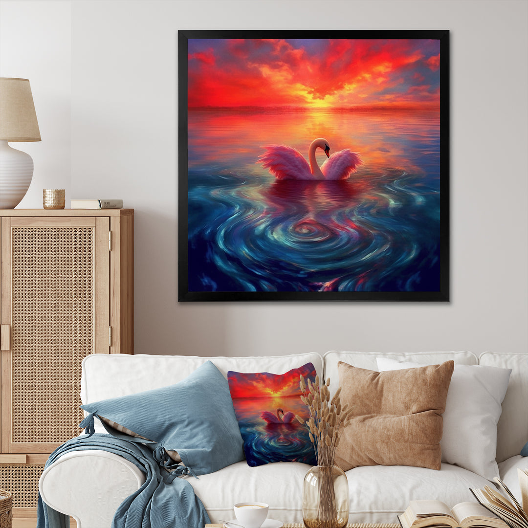 Pink Swan Reflection At Majestic Sunset - Yellow Swans Wall Art